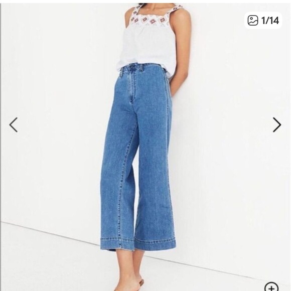 Madewell Emmett Wide-Leg Crop Rosalie Wash Medium Denim Jeans Women’s Size 26 - Picture 3 of 15